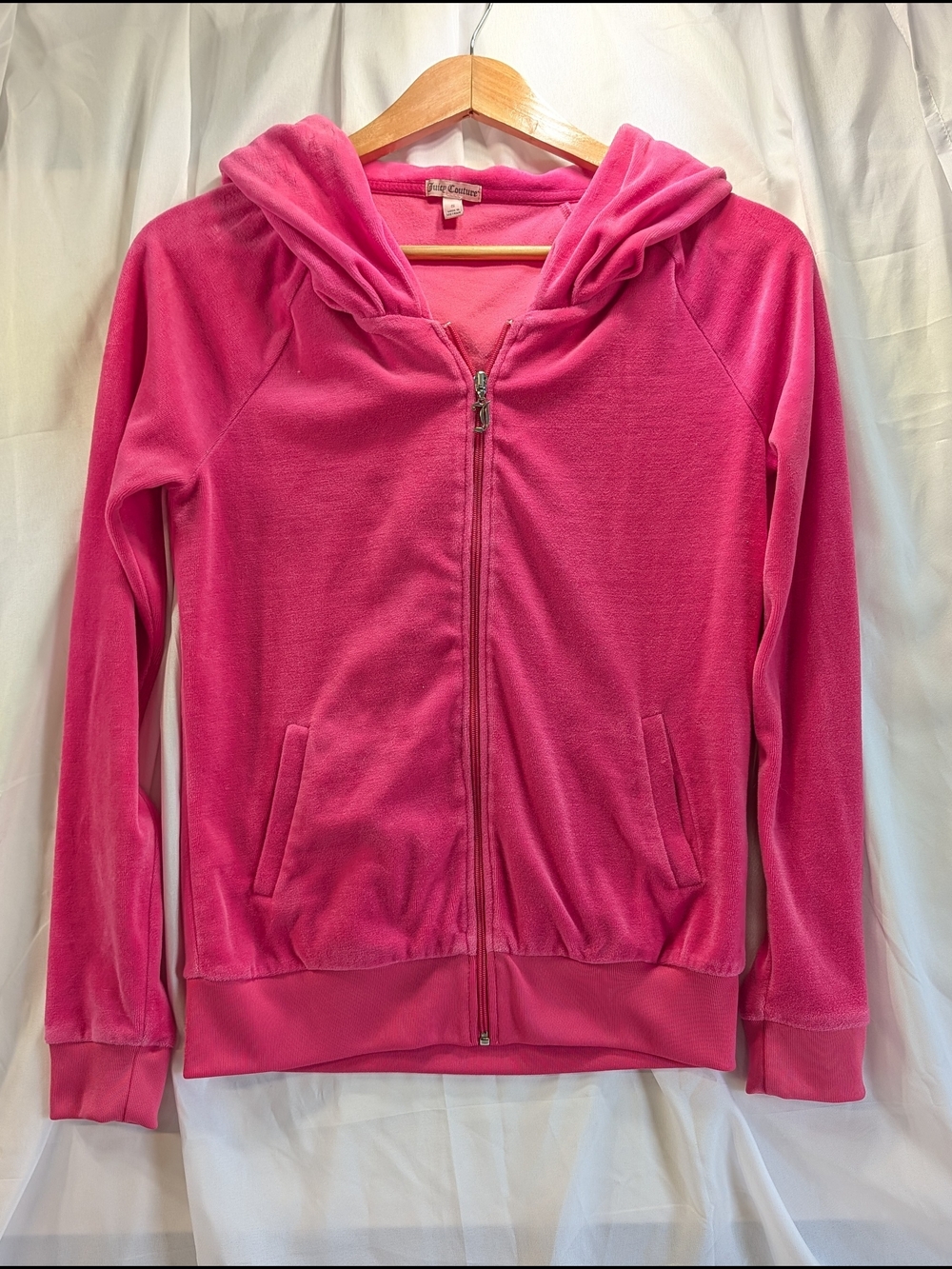 Juicy Couture VGT Y2K Bright Pink Velour Zip Hoodie w/Black Accents Size S